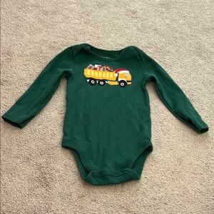 Okie Dokie Green Bodysuit with Yellow Truck Christmas Design